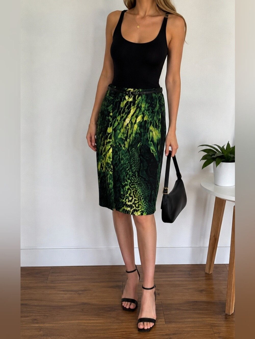 Premise Green & Black Snake-Print Mini Skirt